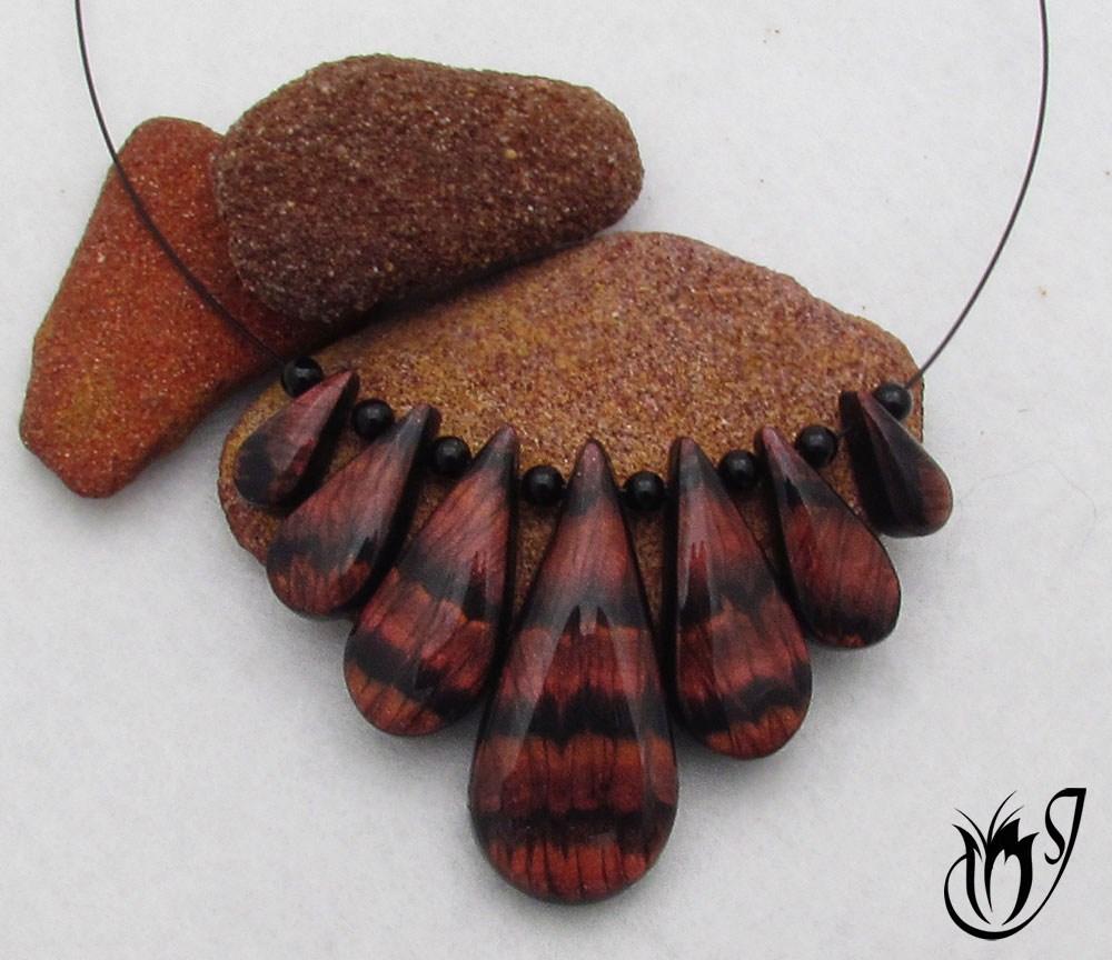 Faux red tiger eye polymer clay necklace