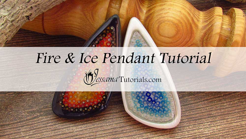 Fire and Ice Polymer clay bezels with seed beads
