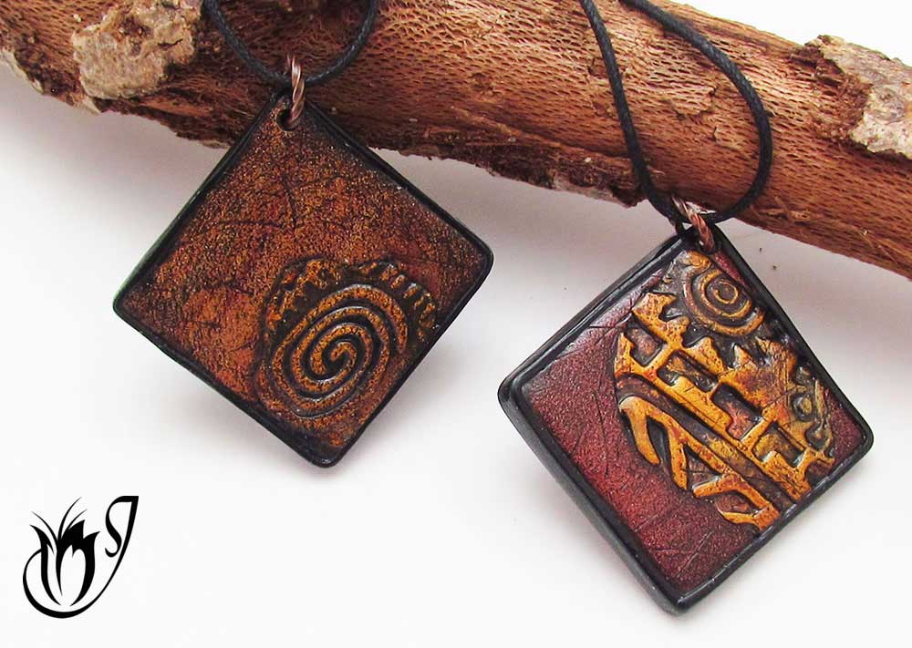 Polymer clay pottery pendants