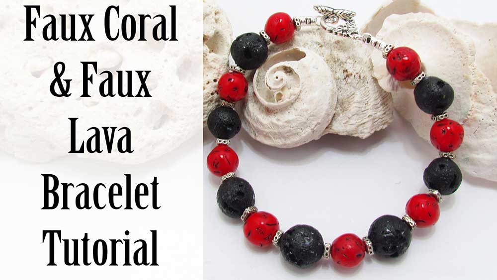 Faux Coral and Faux Lava Bead Bracelet