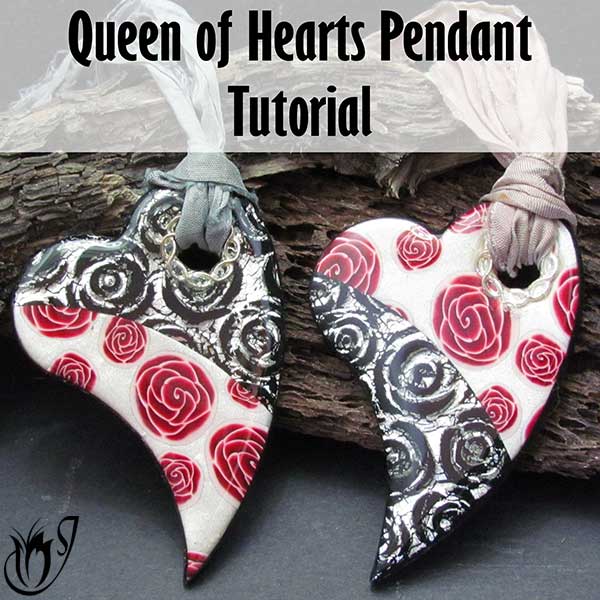 Queen of Hearts polymer clay pendant