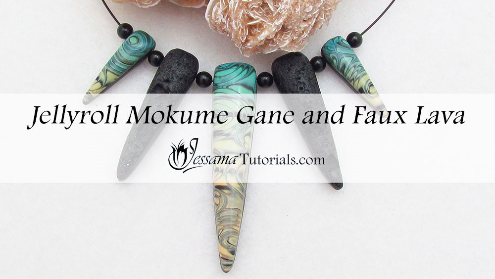 polymer clay jellyroll mokume gane and faux lava necklace