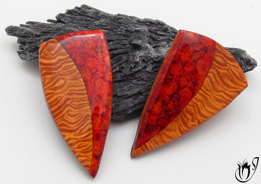 Gold mica shift and red alcohol ink polymer clay beads