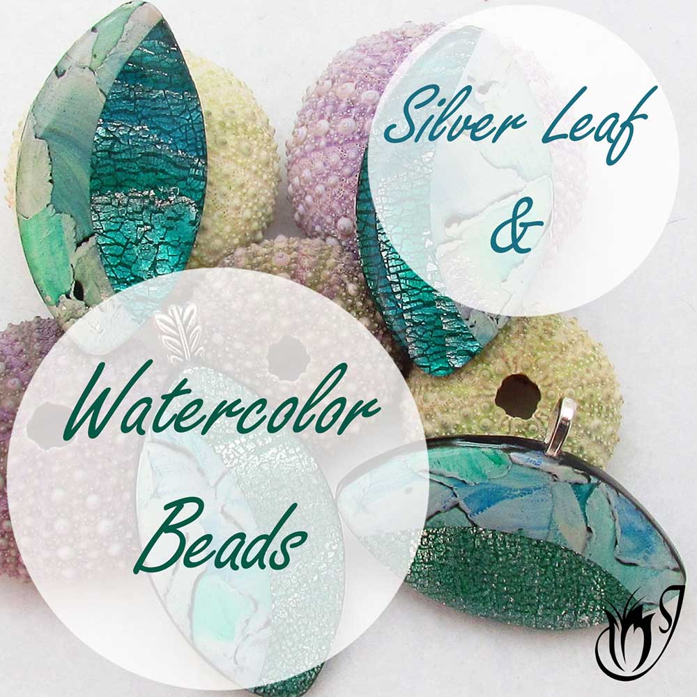Silver Leaf and Watercolor polymer clay beads