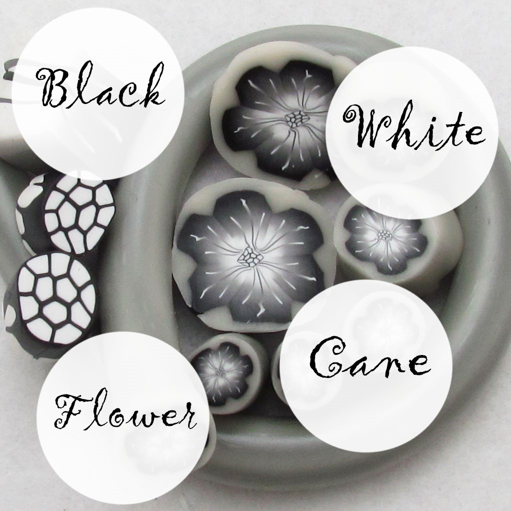 Black and White polymer clay flower cane