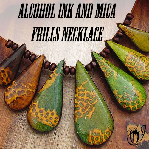 Alcohol ink and mica frills polymer clay necklace