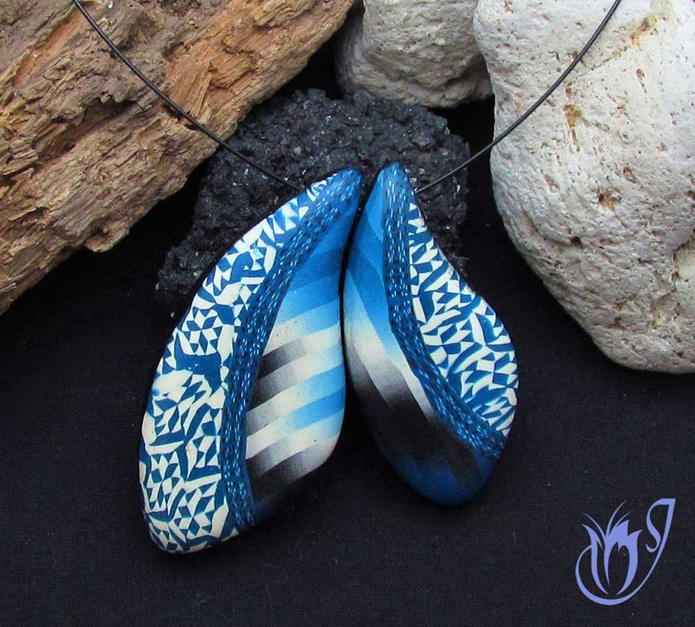 Souffle polymer clay jewelry with canes and a bargello