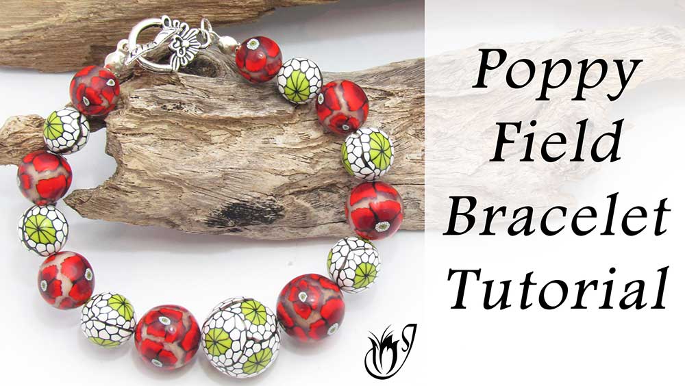 Poppy field polymer clay bracelet