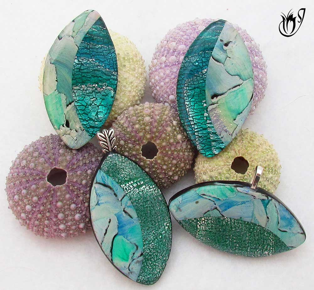 Silver leaf mokume gane and watercolor polymer clay beads